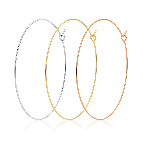 3 Pairs 40mm Wire Thin Hoop Earrings Set 18k Gold Silver Rose Gold Plated on Stainless Steel 1.6 inch Simple Hoops Earring Minimalist Jewelry for Women | Amazon (US)