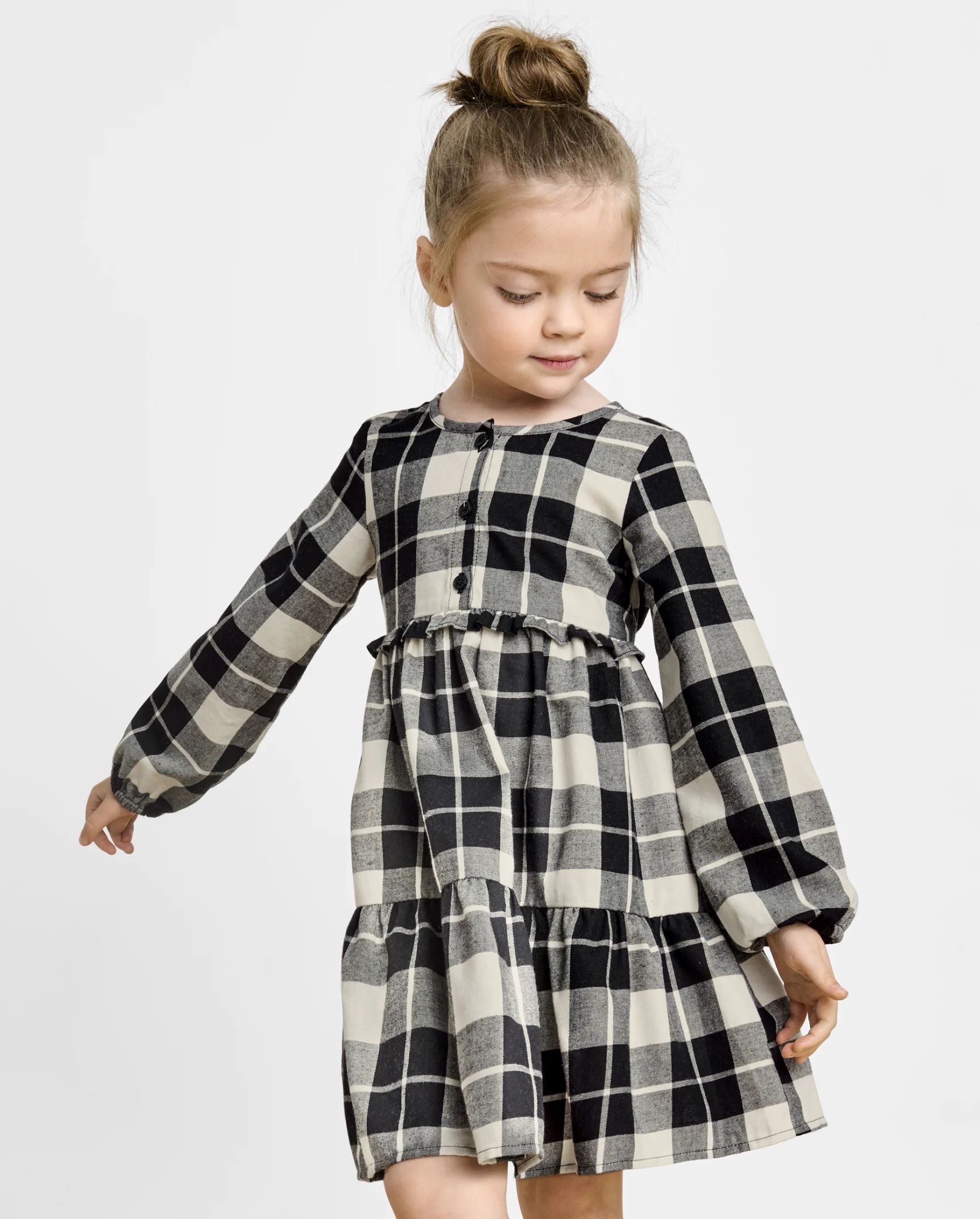 Toddler Girls Matching Family Plaid Twill Tiered Shirt Dress - black | The Children's Place