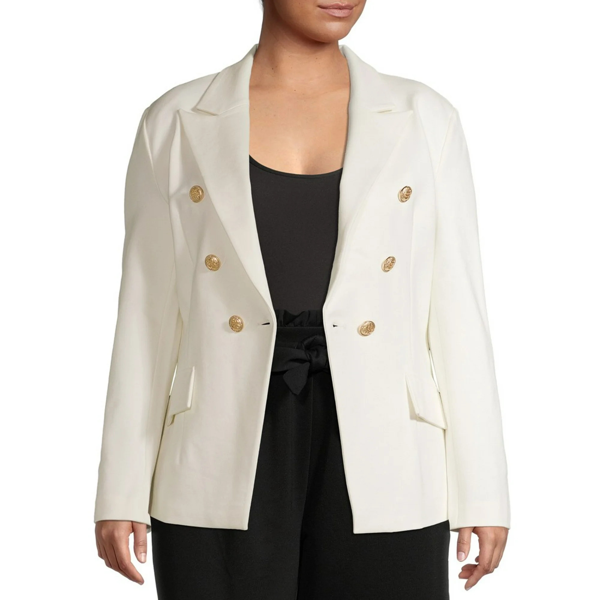 Attitude Unknown Women's Plus Size Double Breasted Ponte Blazer | Walmart (US)