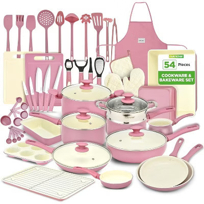 NutriChef 54-Piece Home Kitchen Cookware, Tools, and Bakeware Set - High-Quality Ceramic Kitchenware Pots and Pans (Blush Pink) | Target