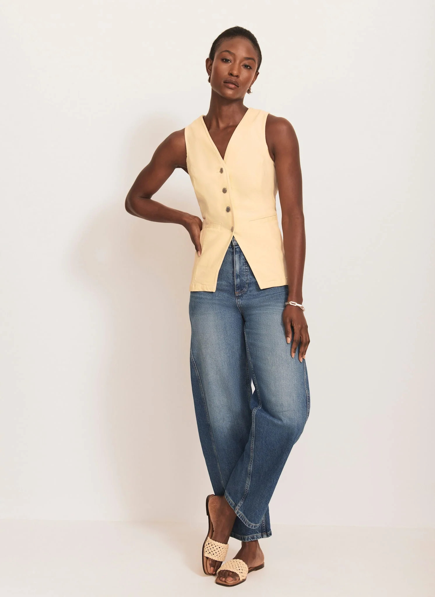 Yellow Denim Waistcoat | Mint Velvet
