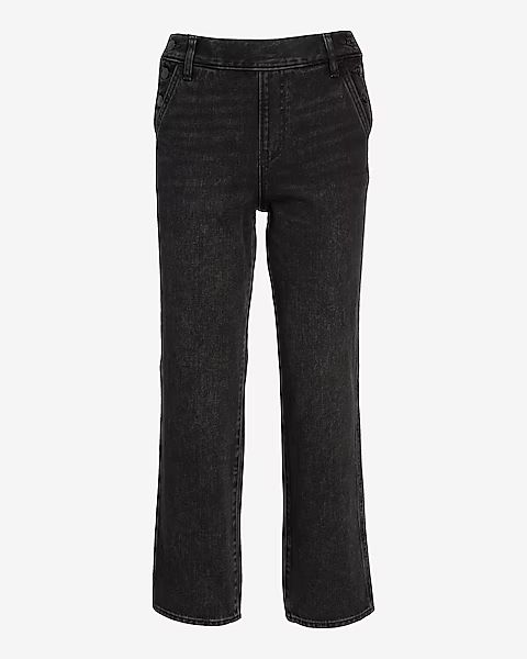 High Waisted Washed Black Side Button Straight Ankle Jeans | Express