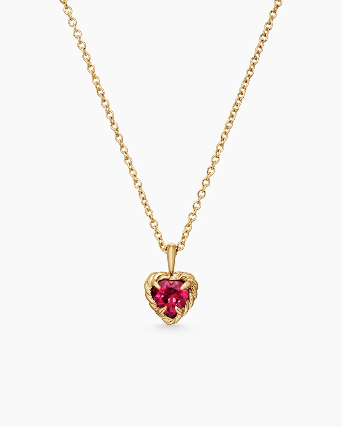 David Yurman | Cable Collectibles® Kids Heart Necklace in 18K Yellow Gold with Rhodolite Garnet | David Yurman