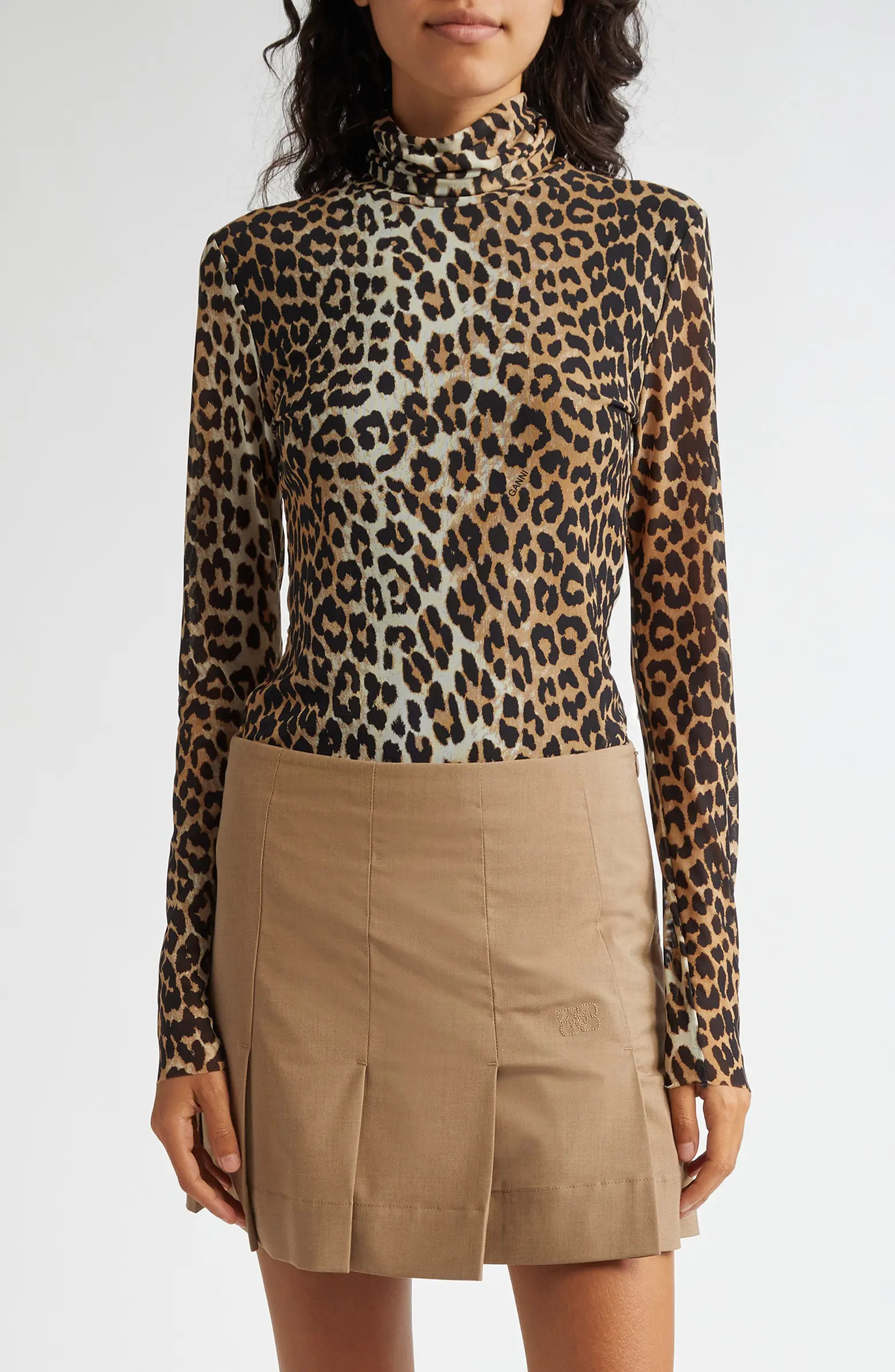 Ganni Animal Print Turtleneck Top | Nordstrom | Nordstrom