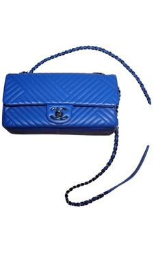 Electric Blue Chevron Print Leather Chanel Bag. | eBay US