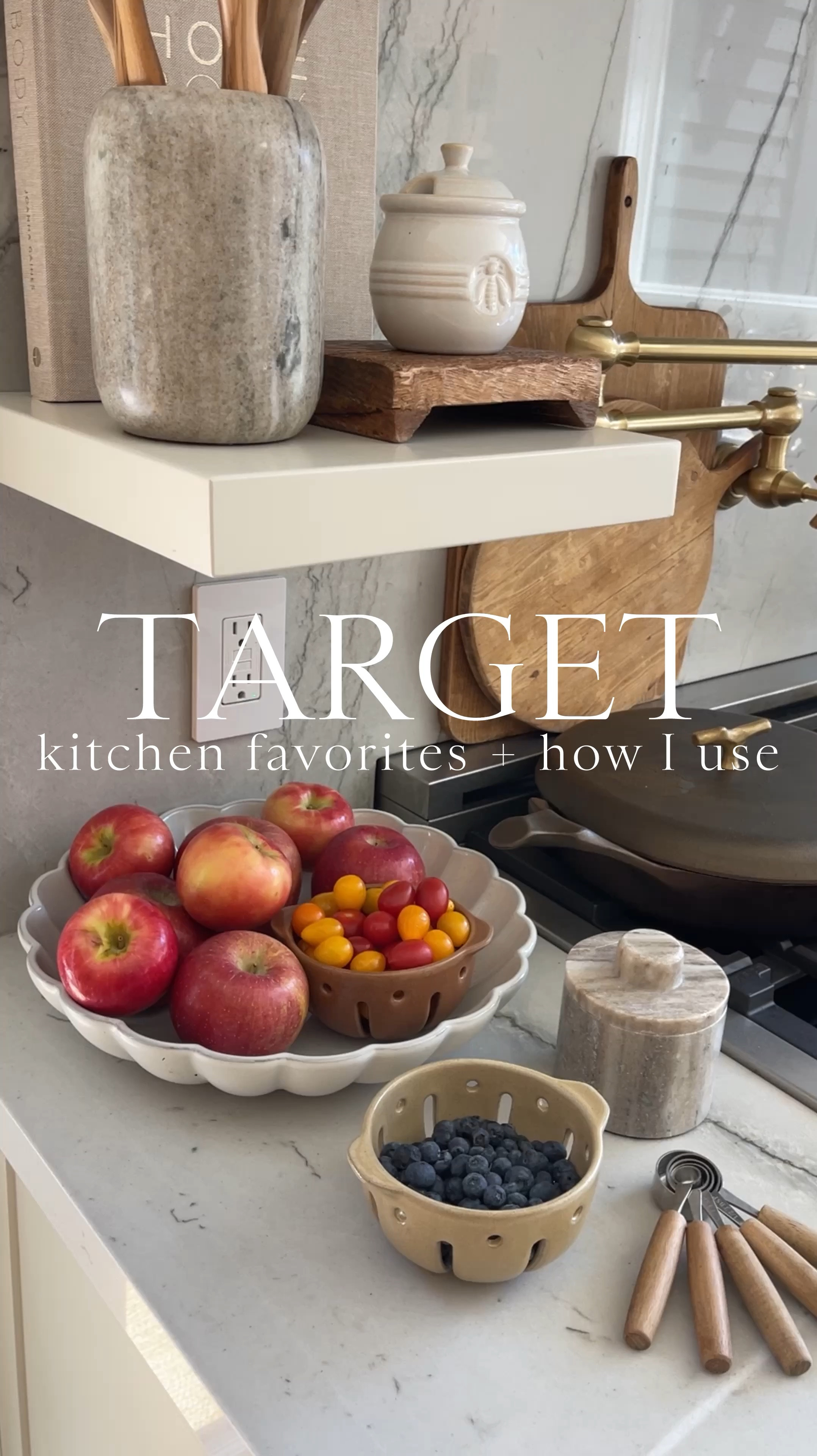 TARGET \ new kitchen favorites + how I use them🎯👩🏻‍🍳 here’s what I’m showing y’all today👇🏻
+ large scalloped bowl $19
+ ceramic berry baskets $9
+ marble butter holder $14
+ wood & steel measuring spoons $9

Home decor
Cooking 

#LTKFindsUnder50 #LTKHome #LTKVideo