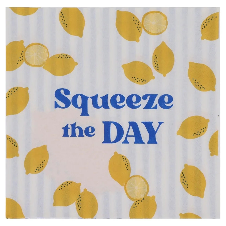 Way to Celebrate Summer Vibes Lemon Lunch Napkins, 6.5" x 6.5", Blue and Yellow, 24 Count | Walmart (US)