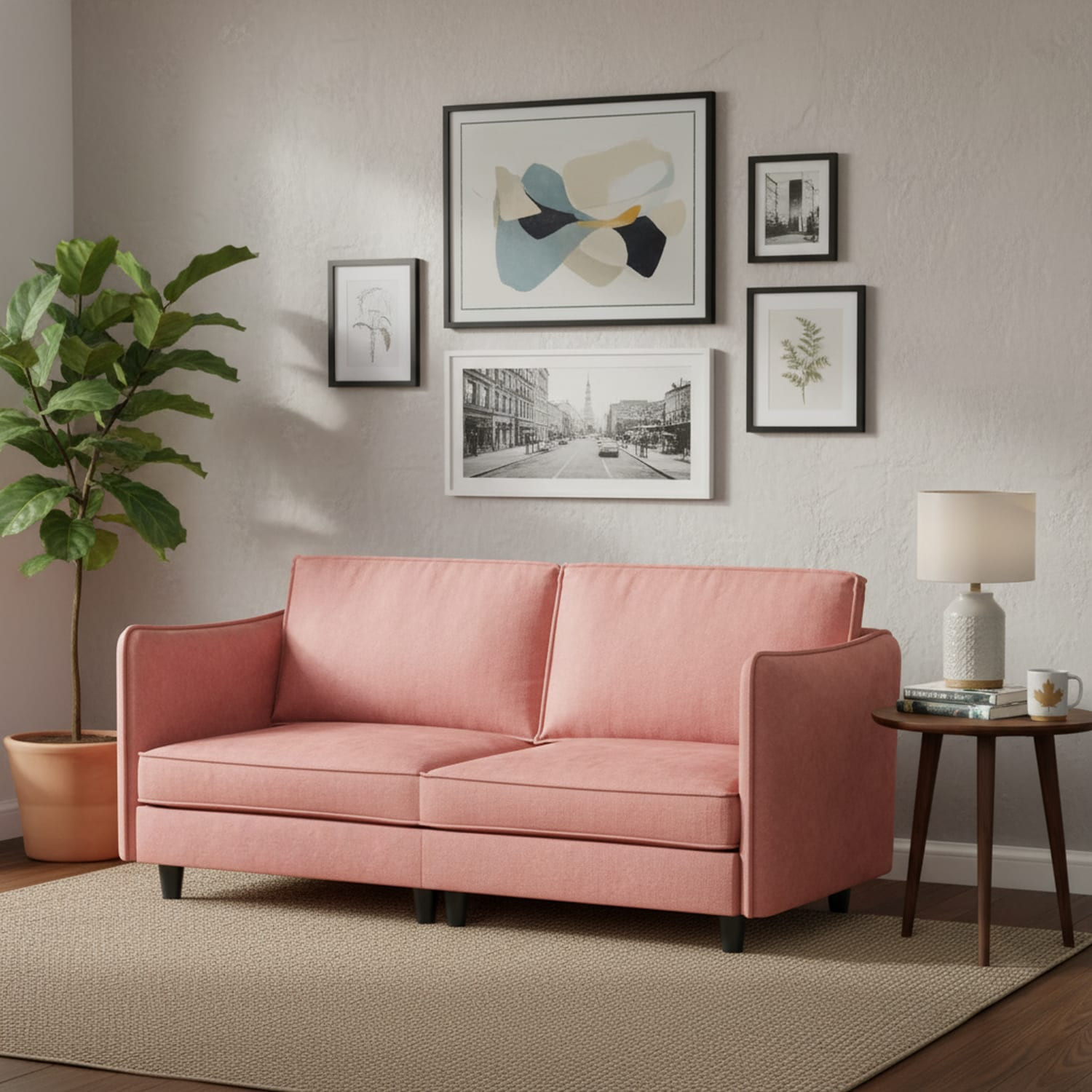 Homy Casa Modern Upholstered Sofa Couch Linen Fabric Pink Three Seater for Living Room one_size | RA00038 | Lowe's