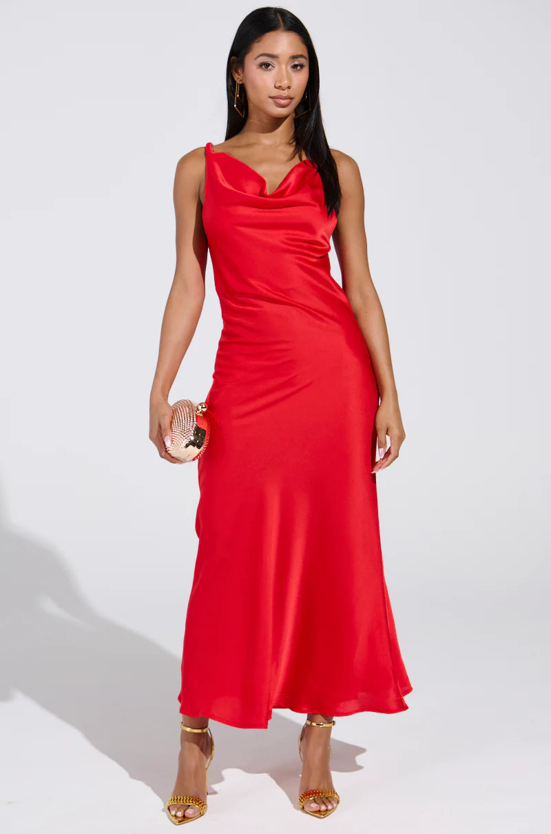 BELLA SATIN MAXI DRESS IN RED | AKIRA