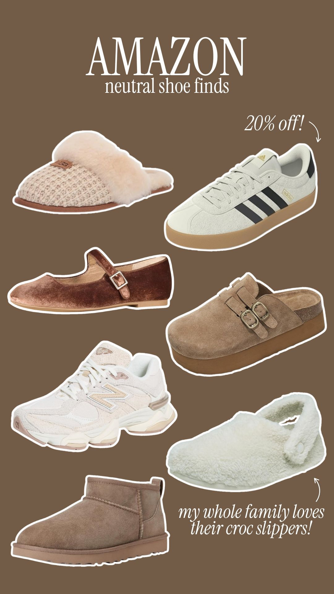Neutral shoe finds from Amazon!!

winter fashion, gifts for her, adidas, new balance, uggs, slippers crocs, gifts for her, gifts for him, winter outfit, dede raad 

 #LTKSeasonal #LTKSaleAlert #LTKFindsUnder100