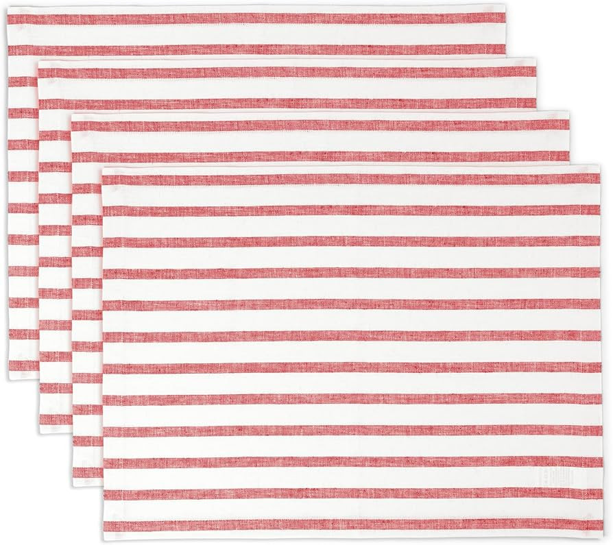 Solino Home Stripe Linen Placemats Set of 4 – 100% Pure Linen Red and White Valentines Day Plac... | Amazon (US)
