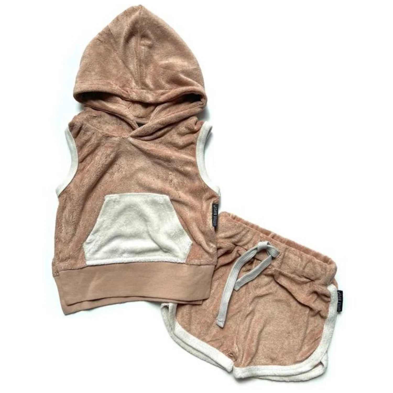 Terry Cloth Sleeveless Hoodie & Track Short Set, Cinnamon | SpearmintLOVE