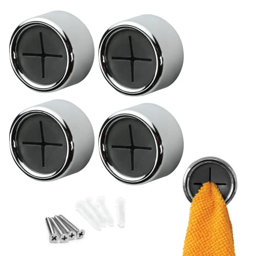 S&T INC. Round Adhesive Push Towel Hooks for Kitchen, Hand and Dish Towels, Grey, 4 Pack | Amazon (US)
