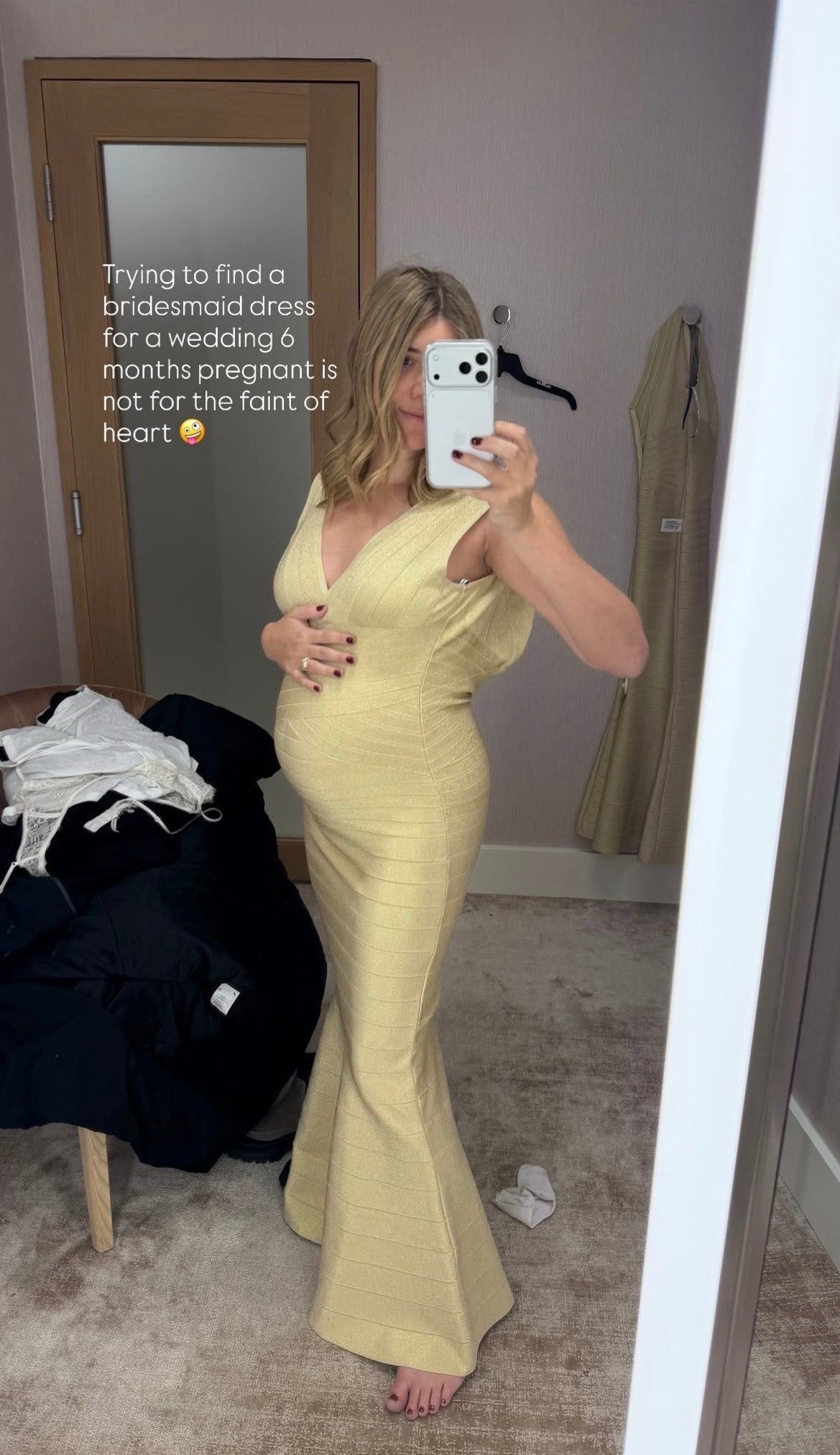 Trying to find a bridesmaid dress for a wedding 6 months pregnant is not for the faint of heart. This one is a great gold option!

#LTKWedding #LTKBump #LTKootd