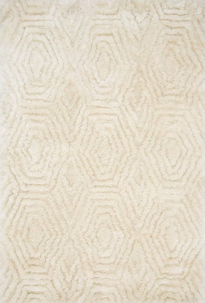 Loloi Caspia Collection by Justina Blakeney Shag Area Rug, 5'-0" x 7'-6", Ivory | Amazon (US)
