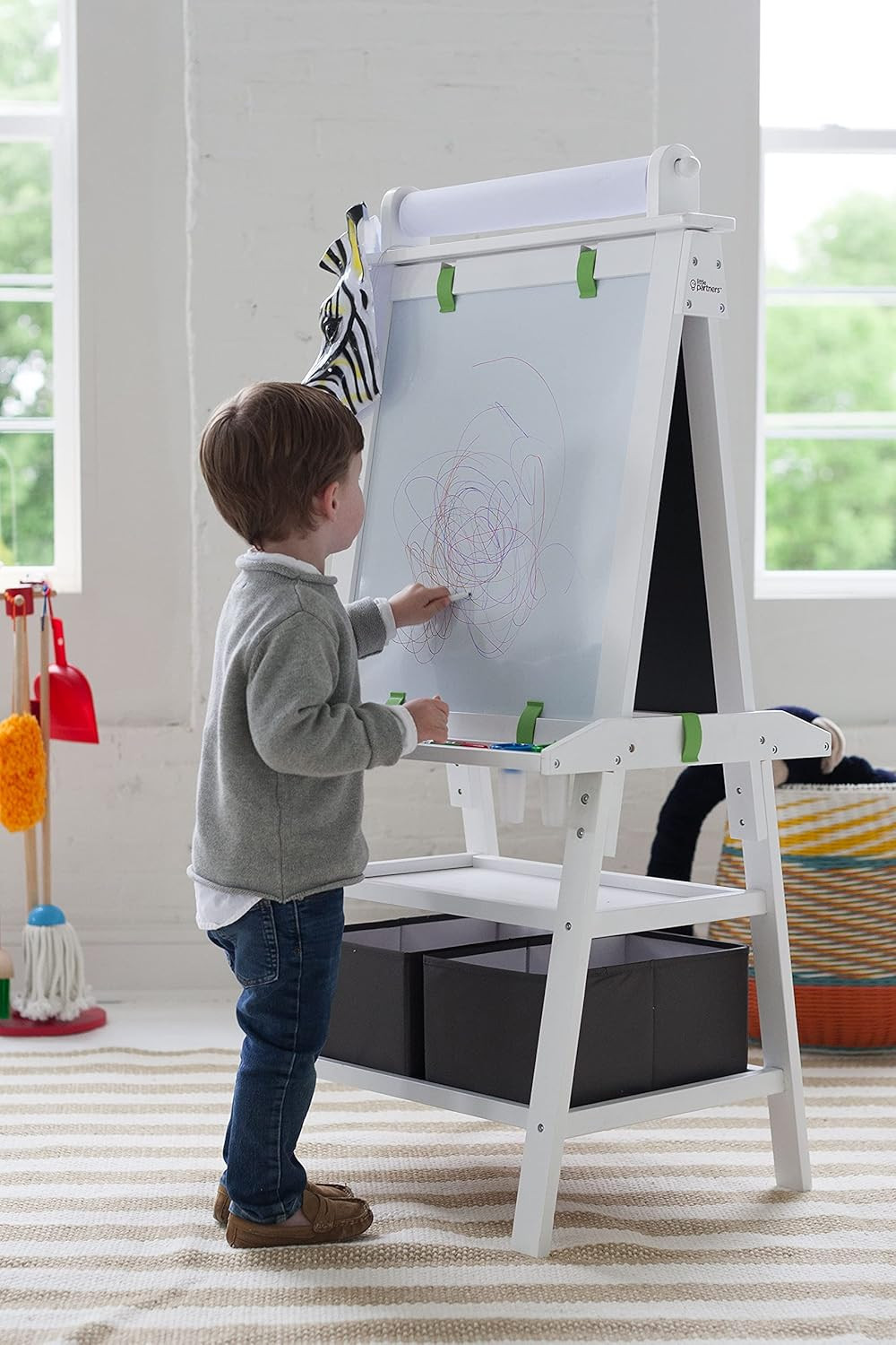 Little Partners 3-in-1 Art Easel 2-Sided A-Frame Art Easel with Chalk Board, Dry Erase, Storage, ... | Amazon (US)