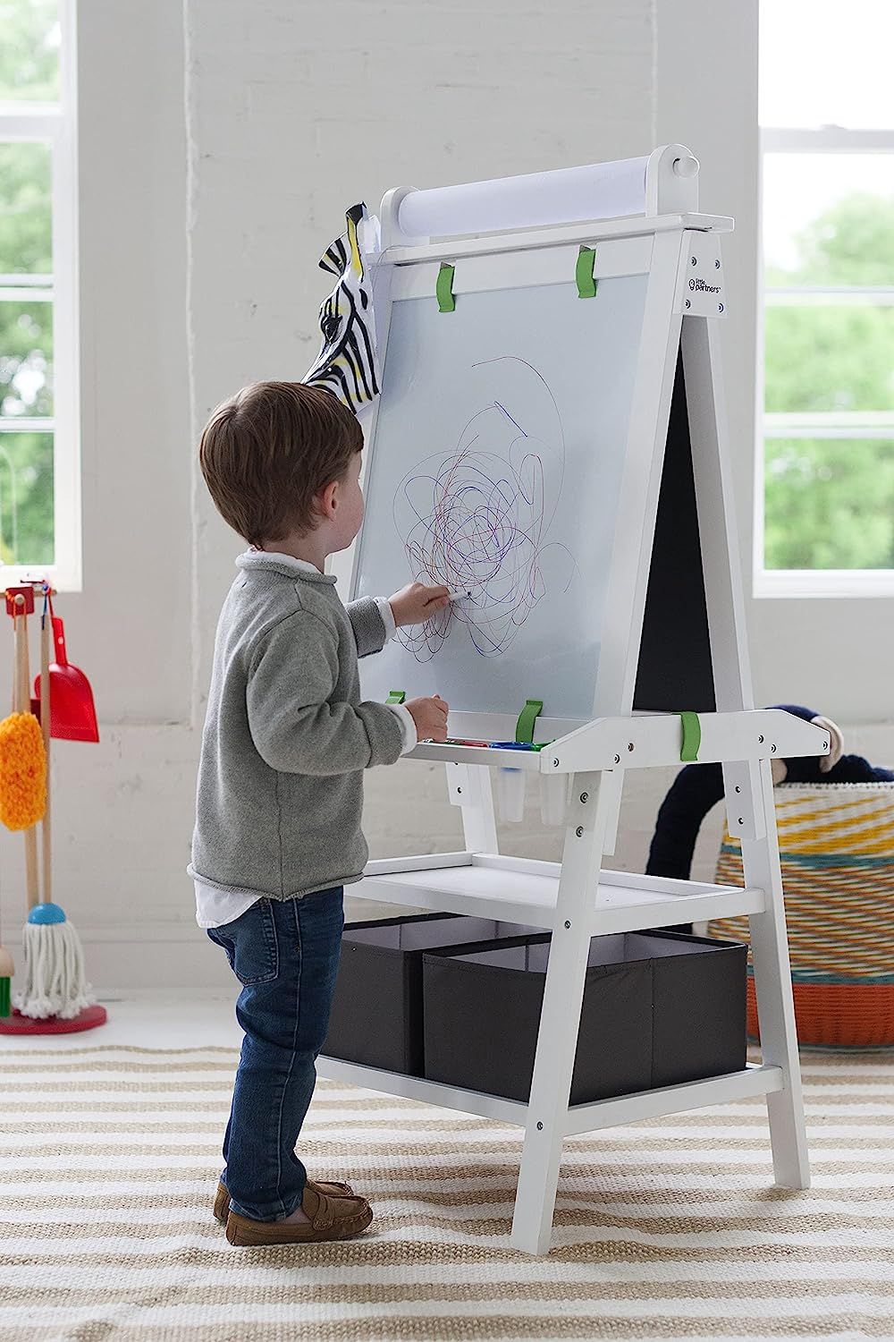 Little Partners 3-in-1 Art Easel 2-Sided A-Frame Art Easel with Chalk Board, Dry Erase, Storage, ... | Amazon (US)
