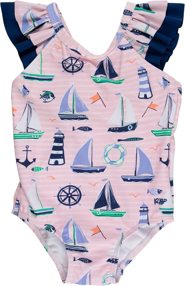 RuffleButts Girls UPF50+ Sun Protection Ruffle V-Back One Piece Swimsuit | Amazon (US)