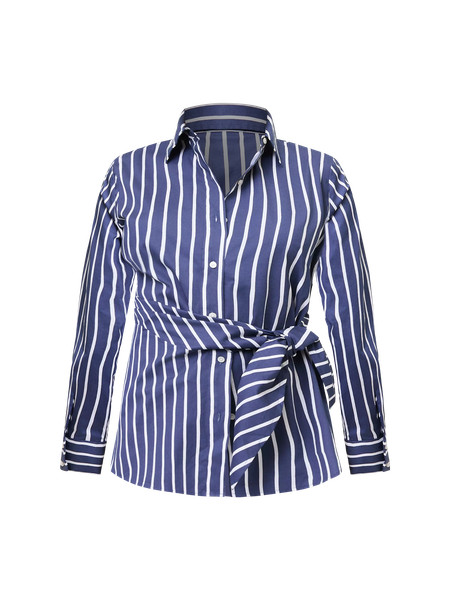 Striped Tie Waist Button Down Shirt | Ann Taylor