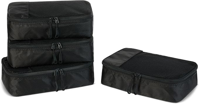 Amazon Essentials 4-Piece Packing Cubes Travel Accessories Set, Luggage Organiser with Double Zip... | Amazon (UK)