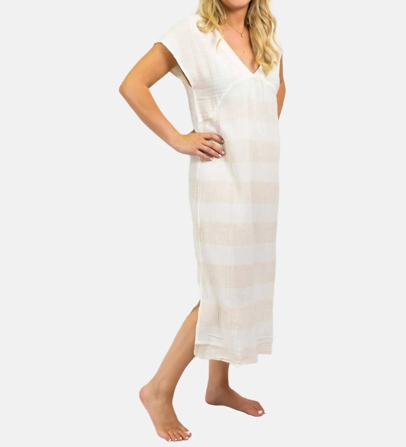 Stripe Midi Beach Dress In White | Shop Simon