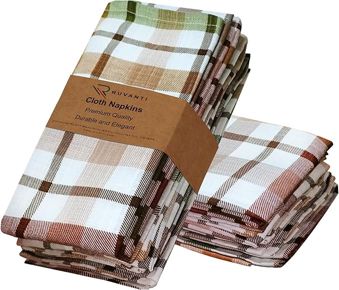 Ruvanti Cloth Napkins Set of 12 Cotton 100%, 20x20 Inches Napkins Cloth Washable, Soft, Absorbent... | Amazon (US)
