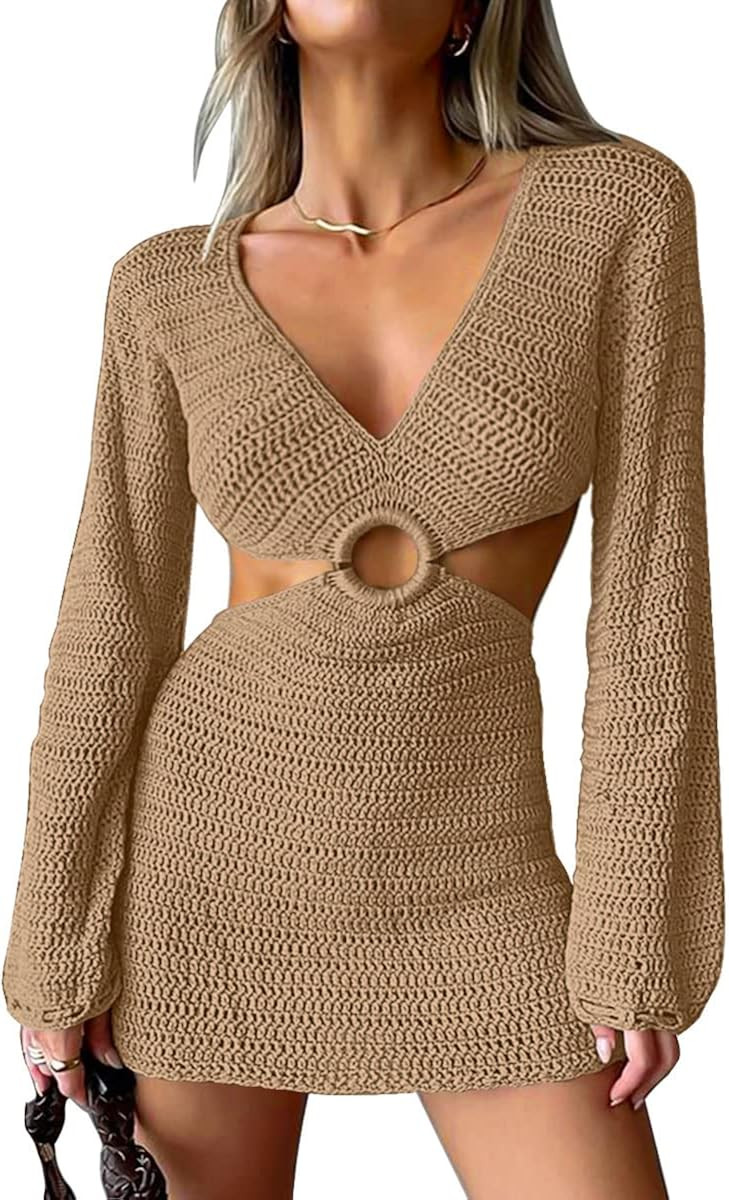 LILLUSORY Swim Cover Up for Women 2023 Summer Swimsuit Coverup Sexy Beach Crochet Dress | Amazon (US)