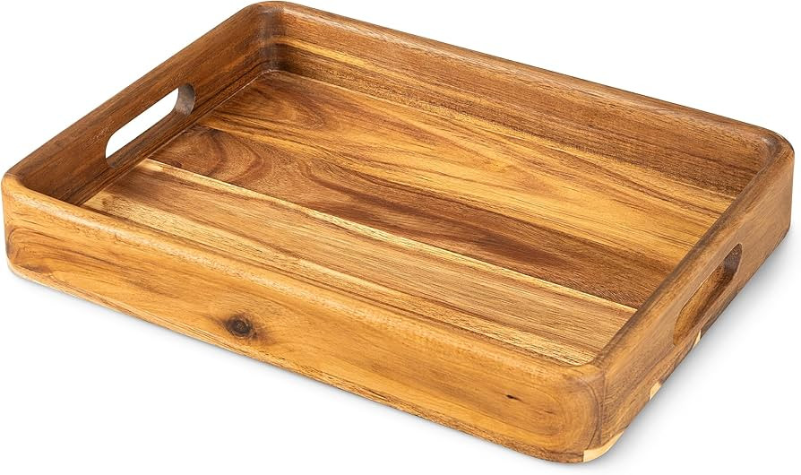 Acacia Wooden Serving Trays with Handles for Eating, Appetizers, Food, Snacks, or Home Decor, Lar... | Amazon (US)