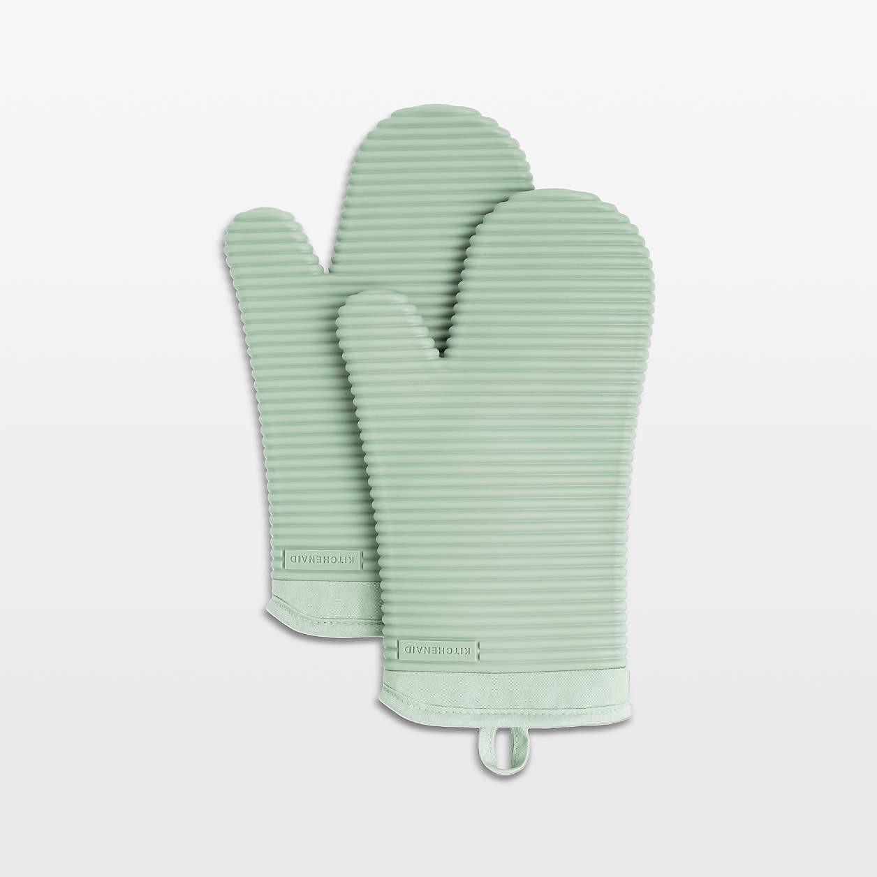 KitchenAid Pistachio Ribbed Soft Silicone Oven Mitts, Set of 2 | Crate & Barrel | Crate & Barrel