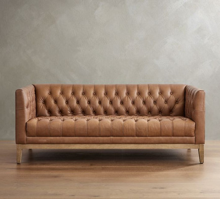 Aniline Leather Chesterfield Sofa with Hand-Tied Springs