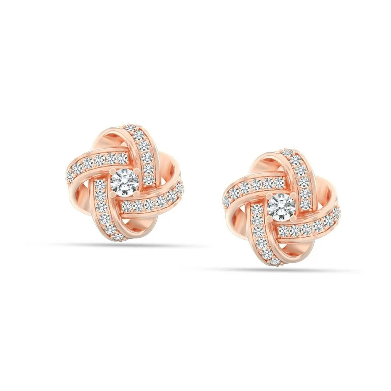 LeCalla 925 Sterling Silver Rose Gold-Plated Cubic Zirconia Love Knot Micro Pave Stud Earrings fo... | Walmart (US)