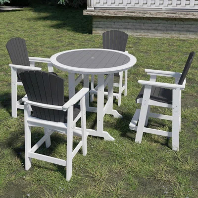 HDPE Patio Bar Table Set High Top Outdoor Table And Chairs Set Of 5 Bar Table & Stools Set With Tall Adirondack Chairs Set For 4 | Wayfair North America