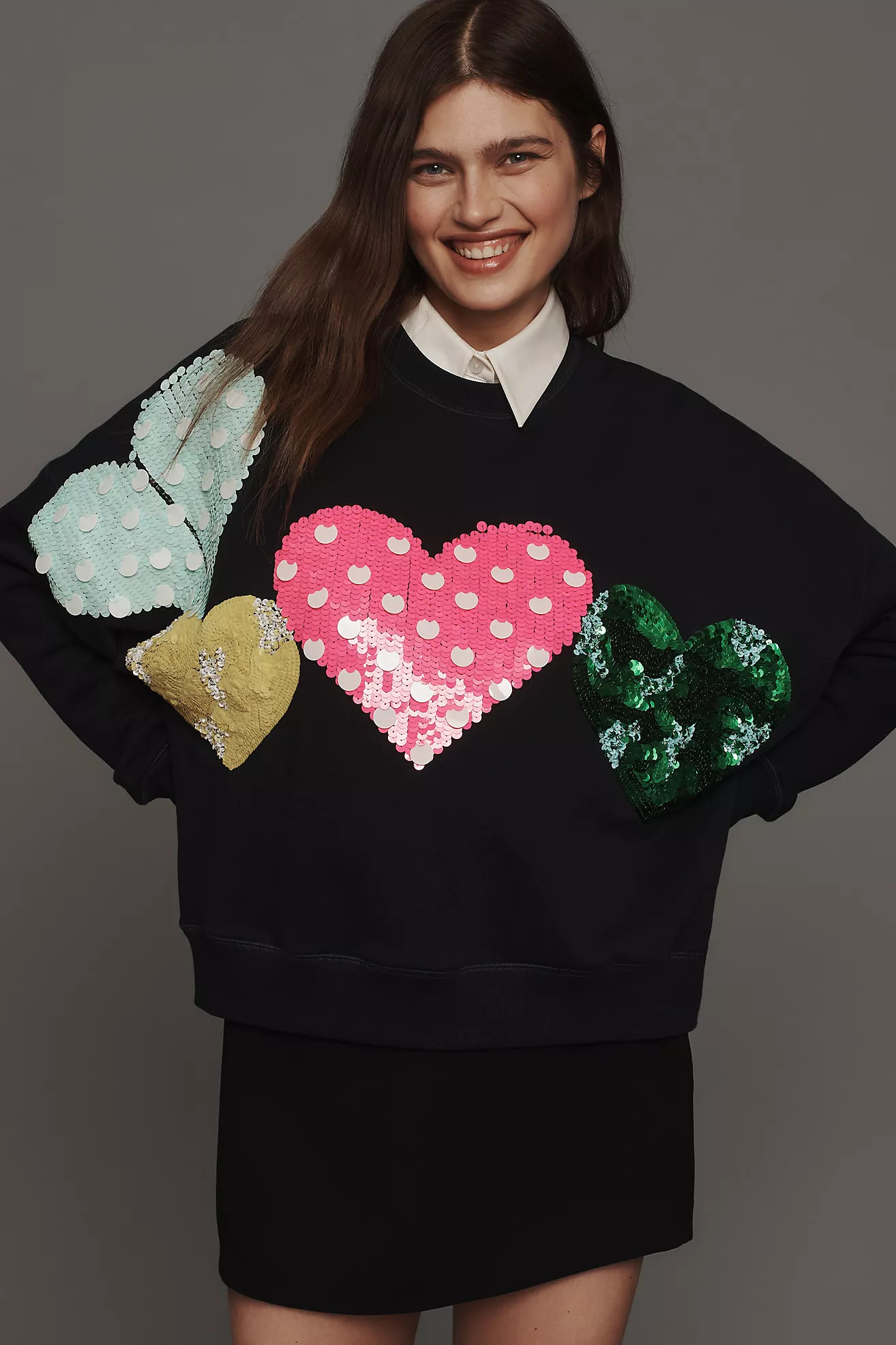 Essentiel Antwerp Hacoeur Heart Sequin Sweatshirt | Anthropologie (US)