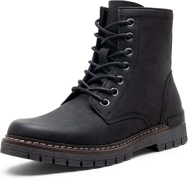 Women's Fashion Combat Boots, Round Toe Lace-Up Ankle Booties | Comfortable short lug sole bootie... | Amazon (US)