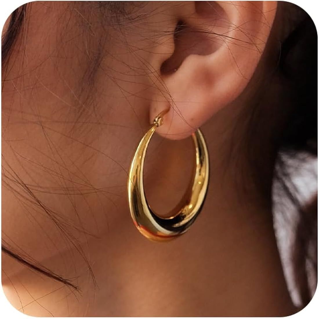 Misearo Chunky Gold Hoop Earrings for Women, Trendy Thick Gold Hoops Dainty Large 14K Gold Hollow... | Amazon (US)