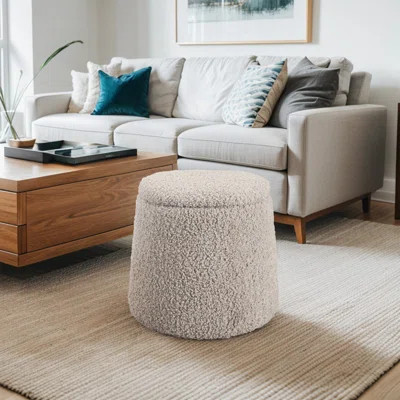Rongstad Round Boucle Upholstered Ottoman with Hidden Storage | Wayfair North America
