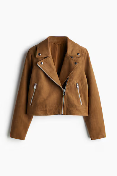H & M - Short Biker Jacket - Beige | H&M (US + CA)
