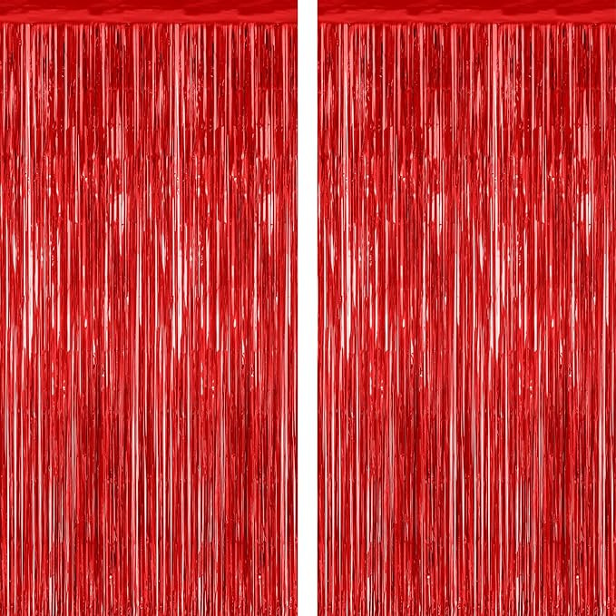 2 Pack Red Tinsel Backdrop, 3.28 FT x 7.05 FT Fringe Curtains, Red Foil Tinsel Party Streamer Bac... | Amazon (US)