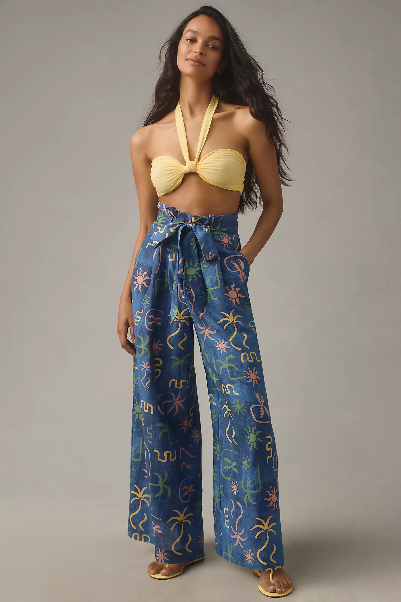 Corey Lynn Calter Linen Tropical Printed Wide-Leg Pants | Anthropologie (US)