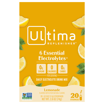 Ultima Replenisher, Daily Electrolyte Drink Mix, Lemonade, 20 StickPacks, 0.13 oz (3.7 g) Each | iHerb
