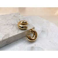 Small Size Gold Chunky Hoops, Open Hoops Earrings, Shiny Golden With 1.25 Diameter, Fashion Gift For | Etsy (US)