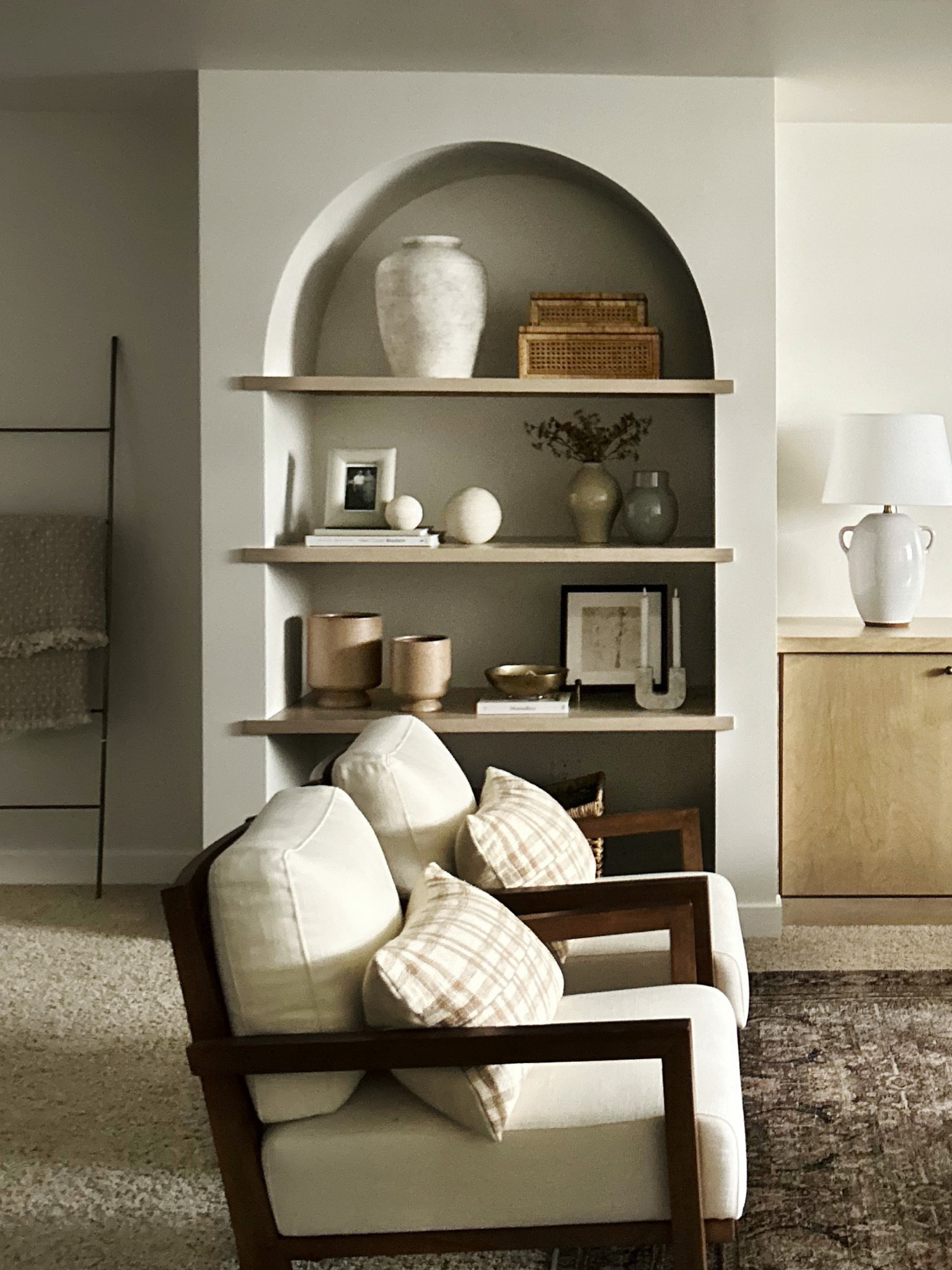 Living room decor, shelf styling, Studio McGee, McGee & Co., throw pillow, vase, rattan

#LTKfamily #LTKhome #LTKSale