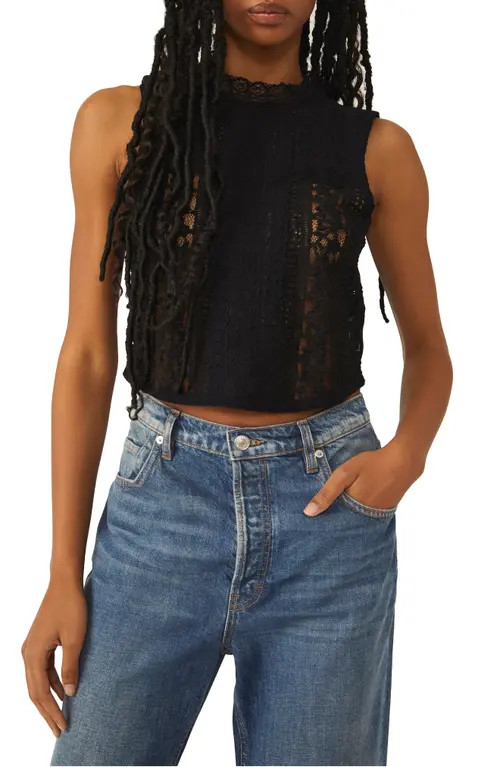 Free People Tea Party Lace Crop Tank in Black at Nordstrom, Size X-Small | Nordstrom