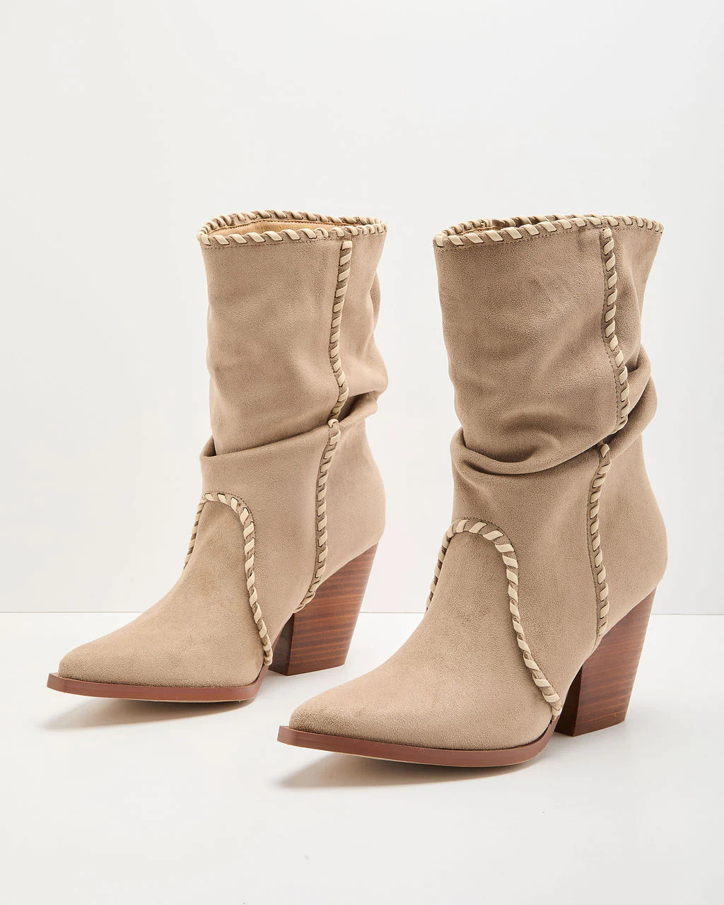 Jaylein Faux Suede Contrast Trim Scrunch Boots | VICI