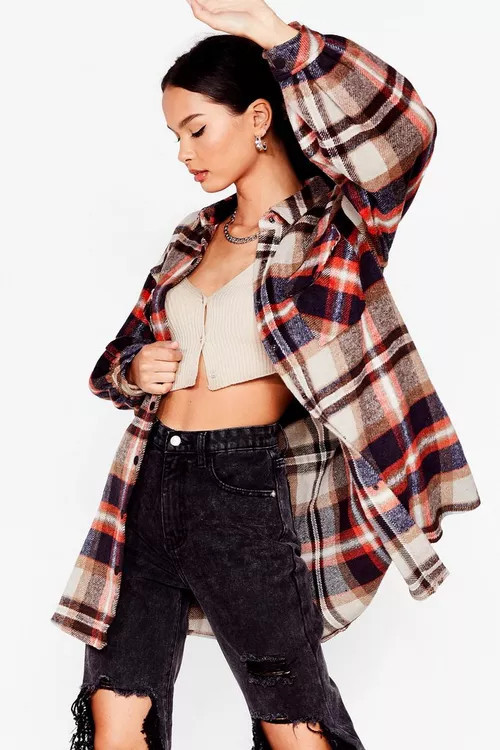 Check Oversized Relaxed Shacket | NastyGal (UK, IE)