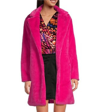 Teddy Faux Fur Notch Lapel Collar Neck Long Sleeve Long Coat | Dillard's