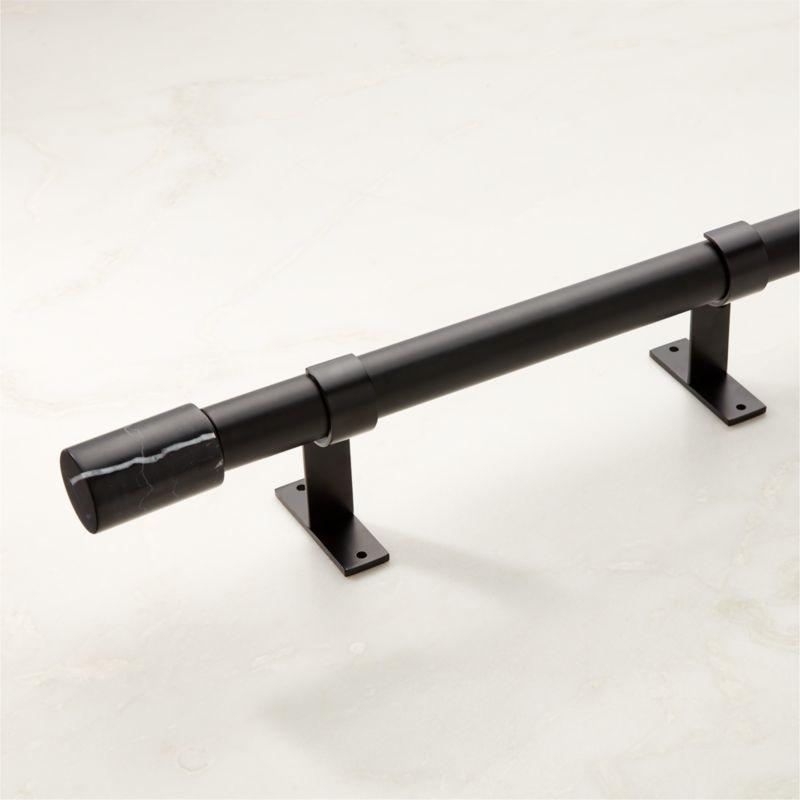 Porter Modern Matte Black Adjustable Curtain Rod with Black Marble Finial 48''-88" + Reviews | CB... | CB2