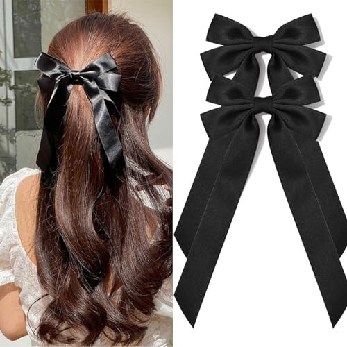 Silky Satin Hair Bows and Alligator Clips - Black Ribbon Ponytail Holders, Hair Accessories for Women, Girls, Toddlers, and Teens | Amazon (US)