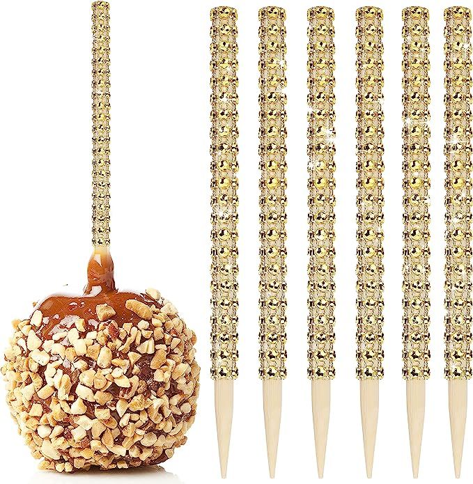32 PCS Bling Candy Apple Bamboo Sticks,Caramel Apple Wooden Pointed Skewers with Rhinestones Diam... | Amazon (US)