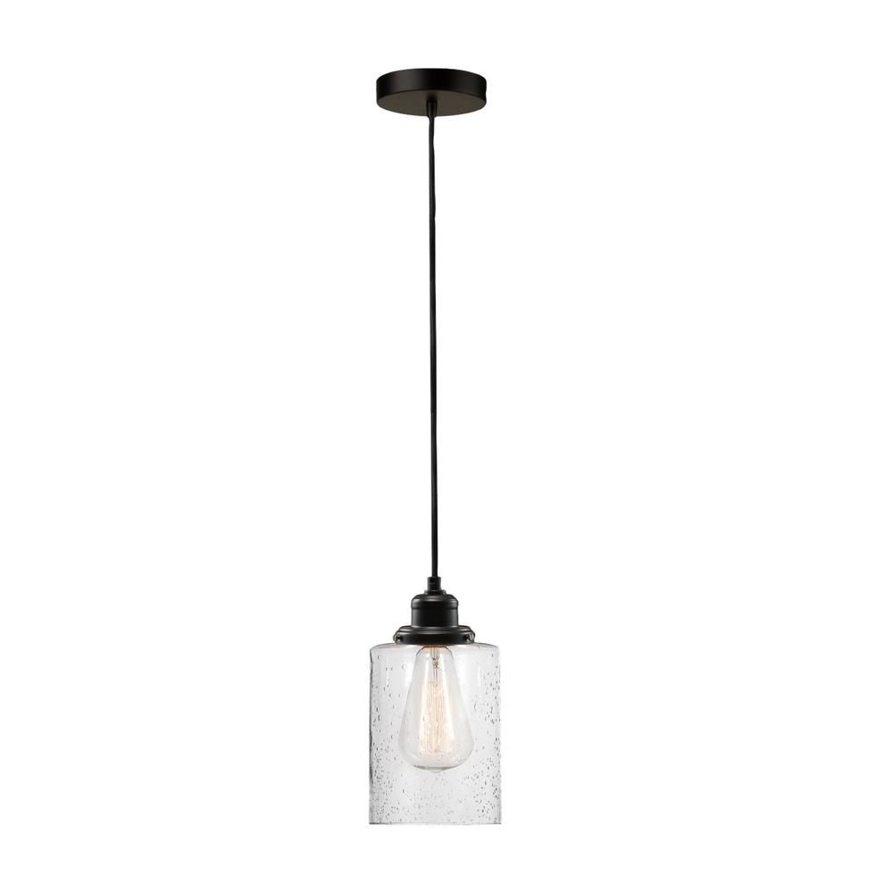 Globe Electric Annecy 1-Light Plug-In or Hardwire Dark Bronze Pendant Light with Seeded Glass Sha... | The Home Depot